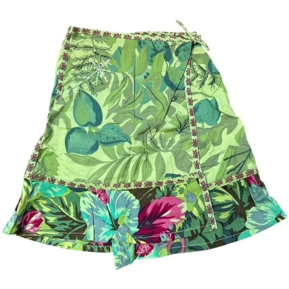 Jean Bourget Green Tropical Print Wrap Skirt Toddler Girls Size 3T - Picture 1 of 3
